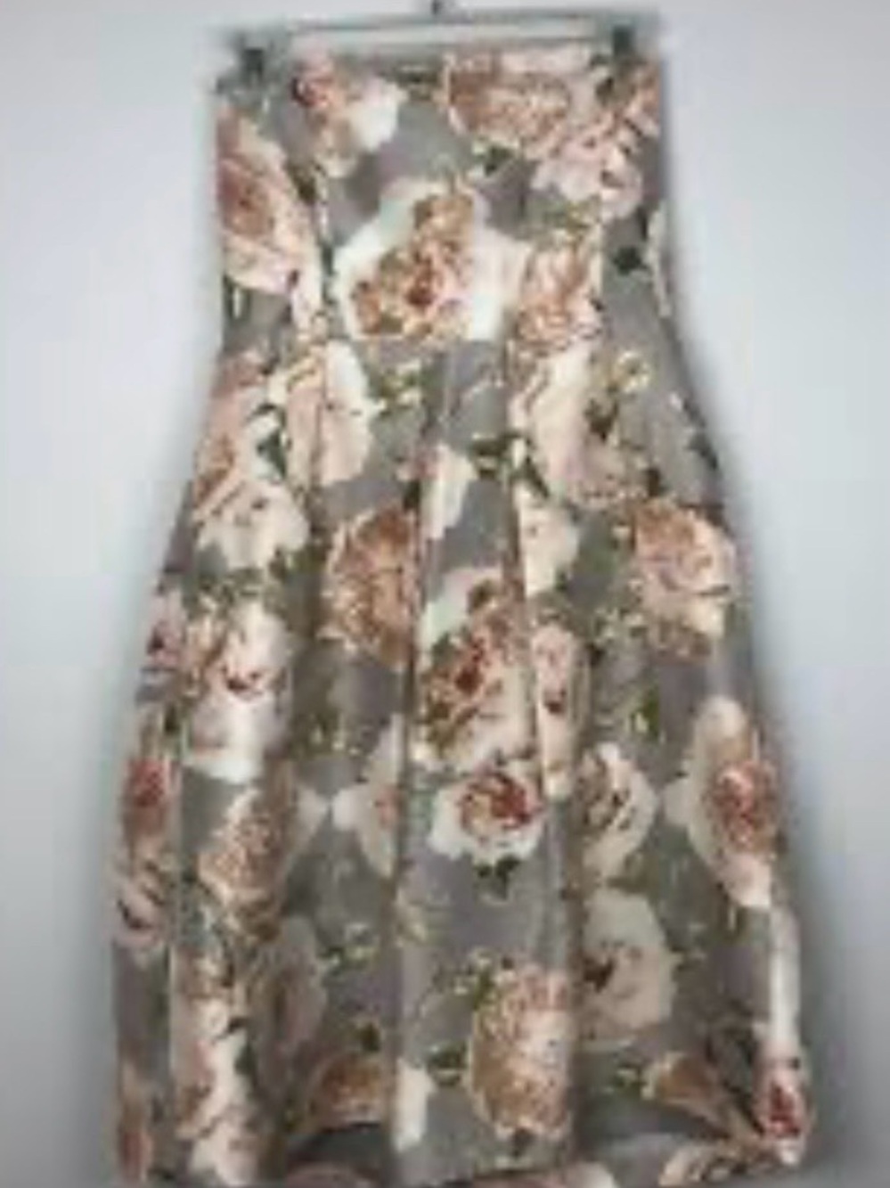 J. Crew Floral Strapless Pleated Dress in Beige, Cream, Green   100% silk